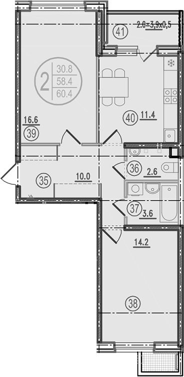 2-комн., 58.4 м², 1/9 этаж, ЖК «Спортивная деревня»