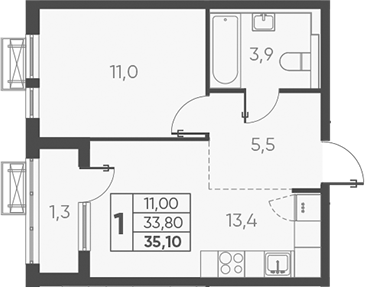 Продается 1-комн. квартира, 33.8 м²