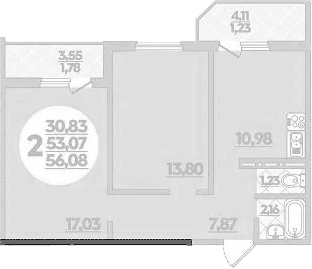 2-комн., 53.07 м², 7/8 этаж, ЖК «Молодежный 2»