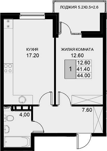 1-комн., 41.4 м², 6/7 этаж, ЖК «История»