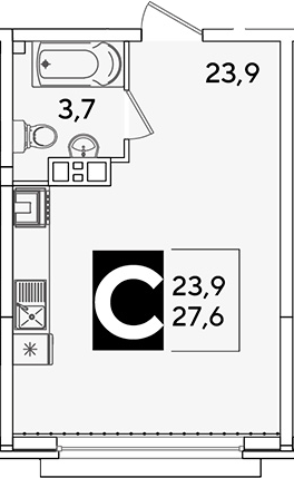 Студия, 27.6 м², 7/16 этаж, ЖК «Самолет»