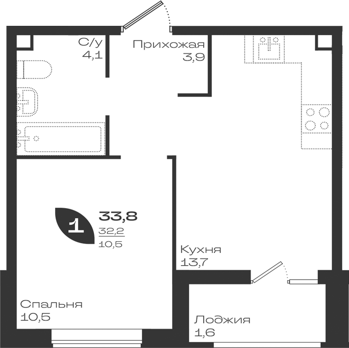 Продается 1-комн. квартира, 32.2 м²