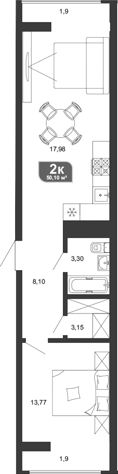 1-комн., 46.3 м², 11/19 этаж, ЖК «Сочи Парк»