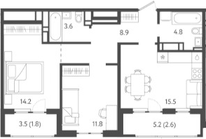 3-комн., 58.8 м², 23/24 этаж, ЖК «Все Свои VIP»
