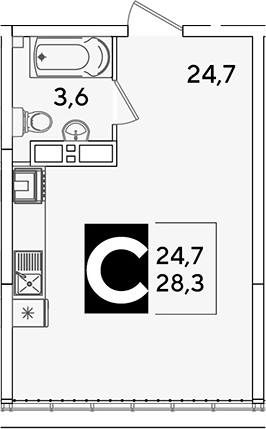 Продается 1-комн. квартира, 28.3 м²