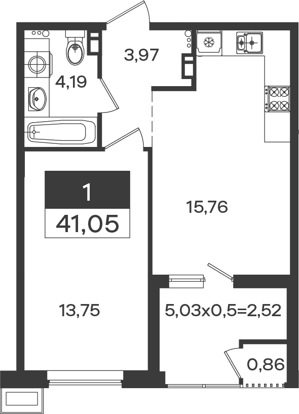 1-комн., 38.53 м², 8/18 этаж, ЖК «Образцово»