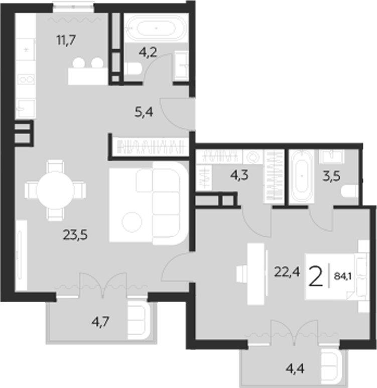 2-комн., 75 м², 3/4 этаж, ЖК «LeePrime Residences Polyana Sochi»