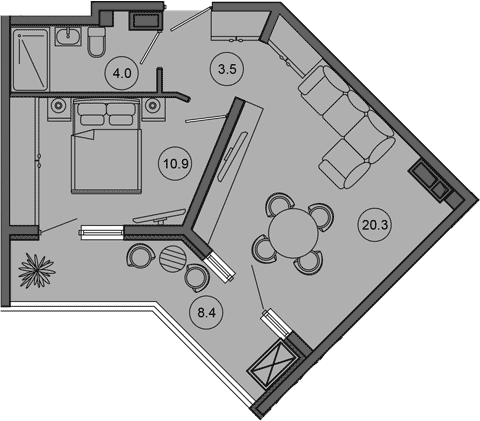 2-комн., 38.7 м², 6/10 этаж, ЖК «Гостиничный комплекс GREENMONT»