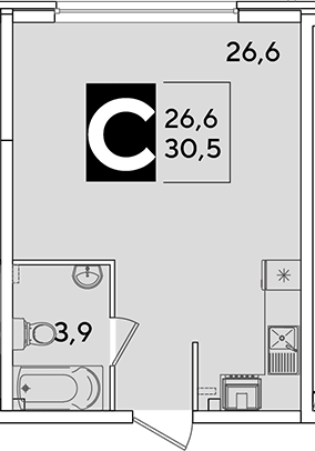 Студия, 30.5 м², 2/16 этаж, ЖК «Самолет»
