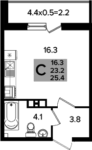 Студия, 22.65 м², 9/16 этаж, ЖК «Сармат»