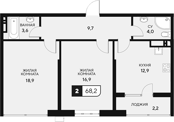2-комн., 66 м², 1/15 этаж, ЖК «18/3»