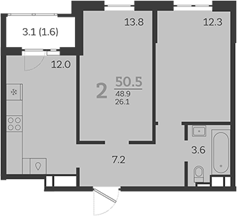 Продается 2-комн. квартира, 48.9 м²