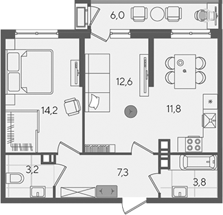 2-комн., 52.9 м², 4/24 этаж, ЖК «Рекорд»