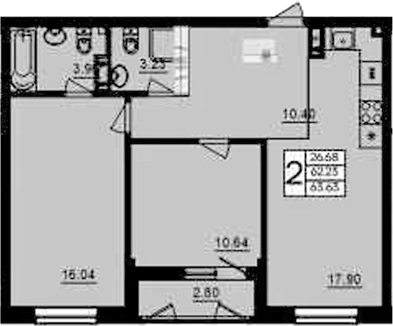 Продается 2-комн. квартира, 62.23 м²