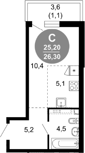 Студия, 25.2 м², 1/17 этаж, ЖК «Лестория»