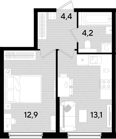 1-комн., 34.6 м², 2/16 этаж, ЖК «DОГМА ПАРК»
