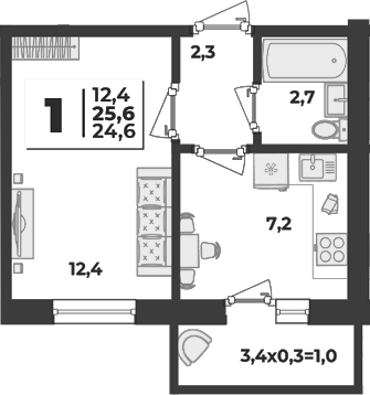 Продается 1-комн. квартира, 24.6 м²