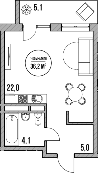 Студия, 31.1 м², 2/5 этаж, ЖК «МореТут»