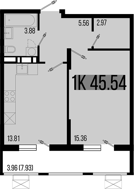 Продается 1-комн. квартира, 41.58 м²