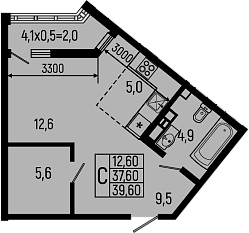 Студия, 37.6 м², 3/9 этаж, ЖК «Звезды»