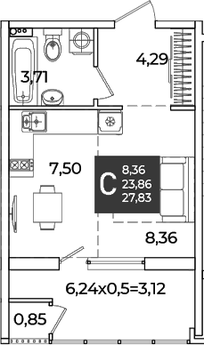 Студия, 23.86 м², 2/18 этаж, ЖК «Образцово»
