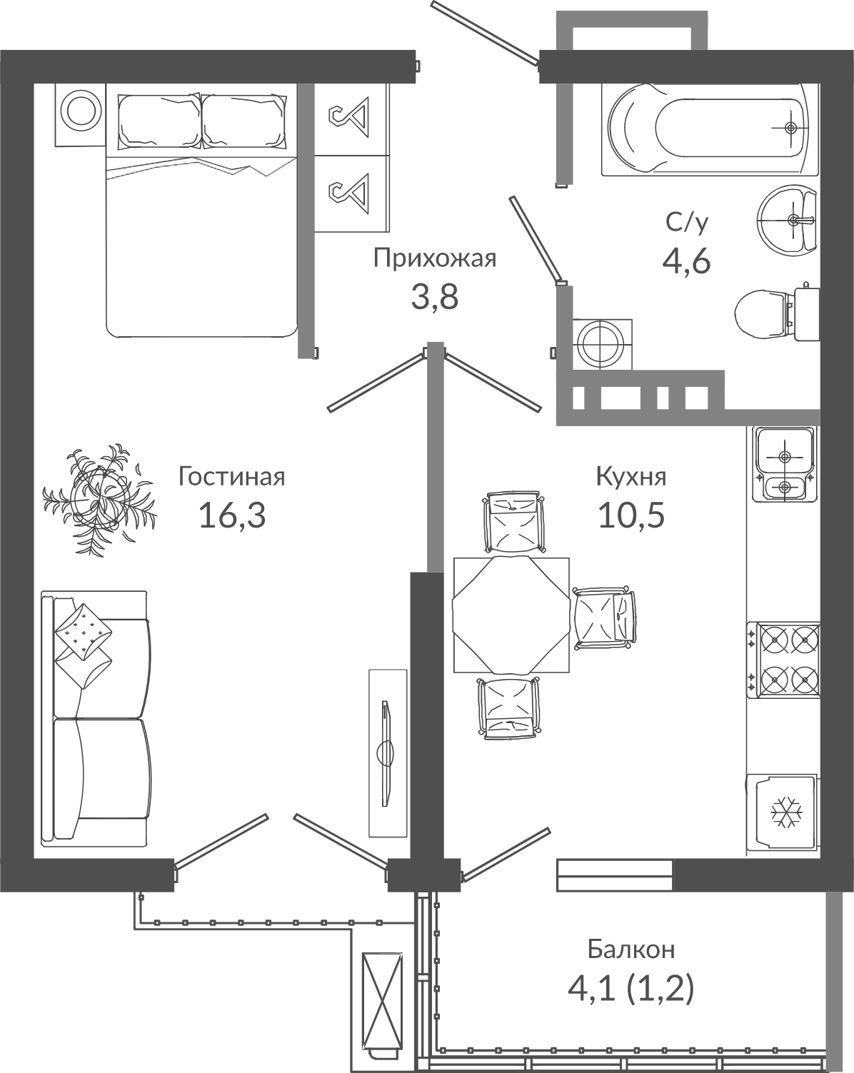 1-комн., 35.2 м², 12/12 этаж, ЖК «Флора»