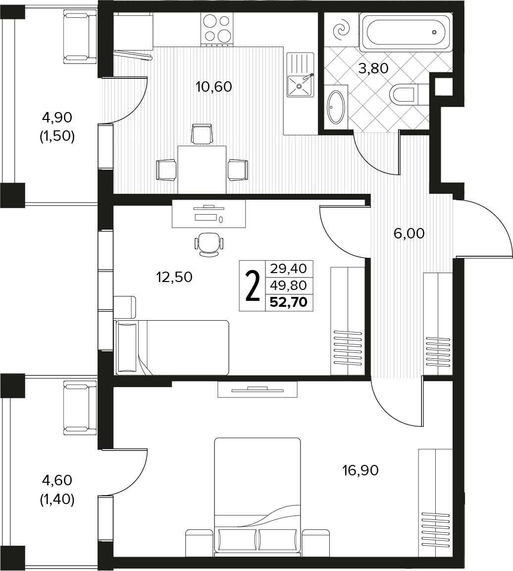 Продается 2-комн. квартира, 49.8 м²