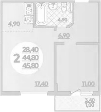 2-комн., 44.8 м², 1/18 этаж, ЖК «Парк у дома»