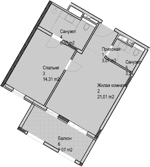 2-комн., 48.1 м², 3/6 этаж, ЖК «Гостиничный комплекс Николай 1»