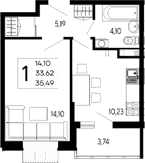 Продается 1-комн. квартира, 33.62 м²