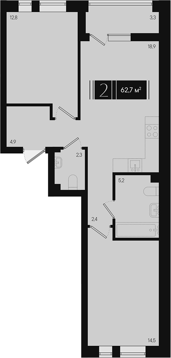Продается 2-комн. квартира, 61.05 м²