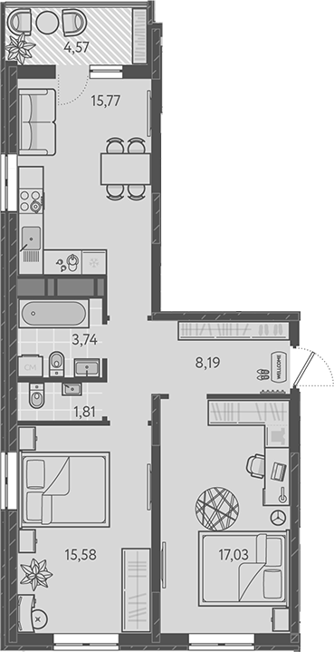 3-комн., 62.12 м², 9/16 этаж, ЖК «Теплые края»