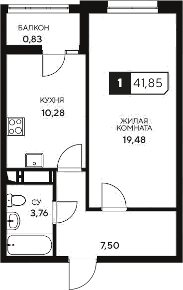 1-комн., 41.02 м², 3/20 этаж, ЖК «Центральный. Гамма»