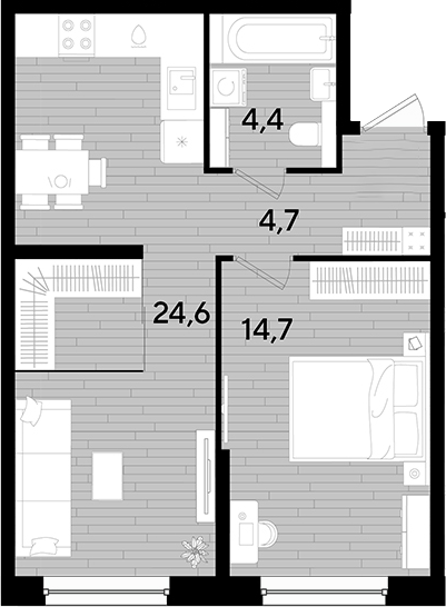 Продается 1-комн. квартира, 48.4 м²