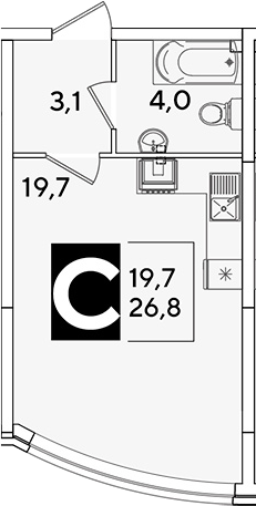 Студия, 26.8 м², 2/16 этаж, ЖК «Самолет»