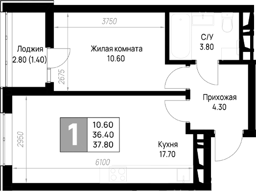 Продается 1-комн. квартира, 36.4 м²