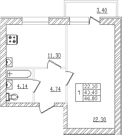 Продается 1-комн. квартира, 41.02 м²