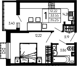 Продается 1-комн. квартира, 33.55 м²