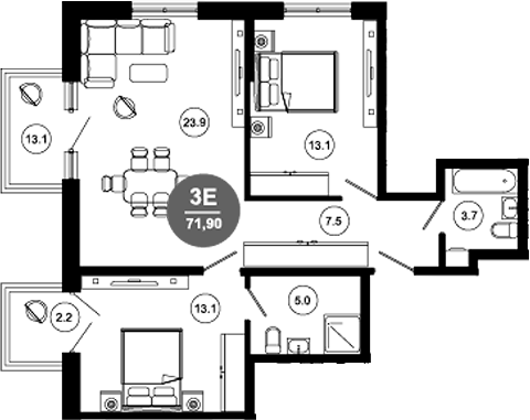 3-комн., 67.31 м², 2/10 этаж, ЖК «Гостиничный комплекс GREENMONT»