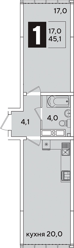 Продается 2-комн. квартира, 45.1 м²