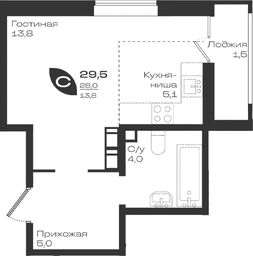 Студия, 28 м², 3/9 этаж, ЖК «Ботаника»