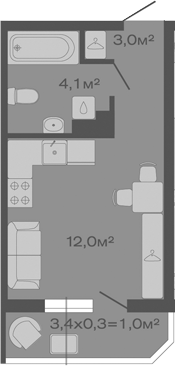 Студия, 19.1 м², 2/4 этаж, ЖК «Дзенпарк»