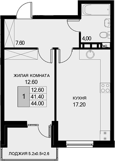 1-комн., 41.4 м², 7/7 этаж, ЖК «История»