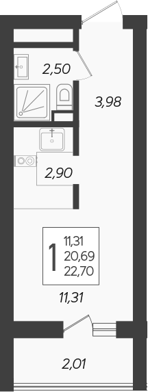 Студия, 20.69 м², 15/19 этаж, ЖК «Кислород»