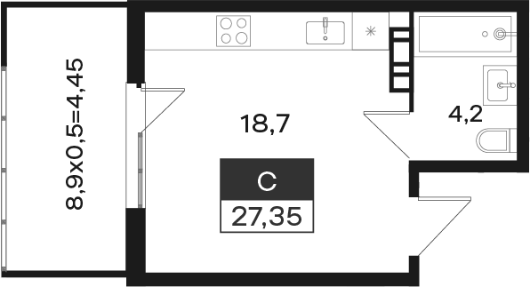 Студия, 22.9 м², 4/4 этаж, ЖК «Новая Елизаветка»