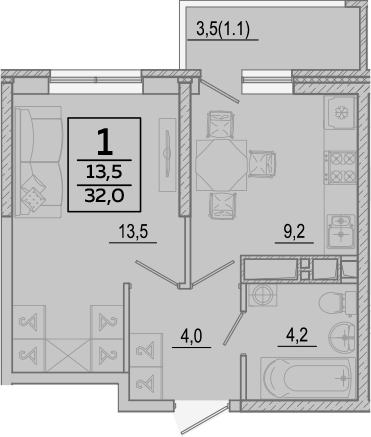 Продается 1-комн. квартира, 30.9 м²