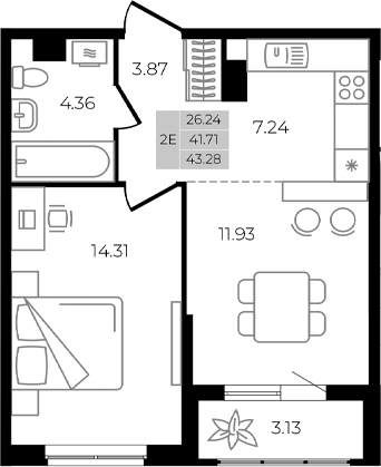 Продается 2-комн. квартира, 41.71 м²