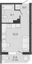 Студия, 19.1 м², 1/4 этаж, ЖК «Дзенпарк»