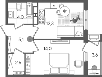 1-комн., 38 м², 20/24 этаж, ЖК «Рекорд»