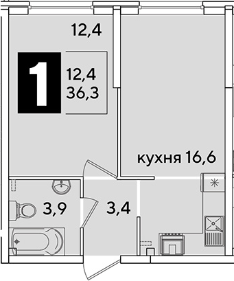 2-комн., 36.3 м², 2/16 этаж, ЖК «Самолет»